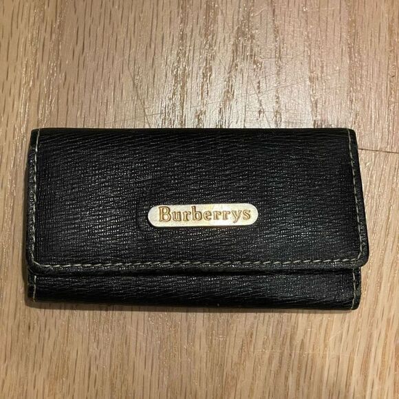 Burberry Key Case Wallet Black Nova Check Plaid Three Slim Authentic - Picture 1 of 7